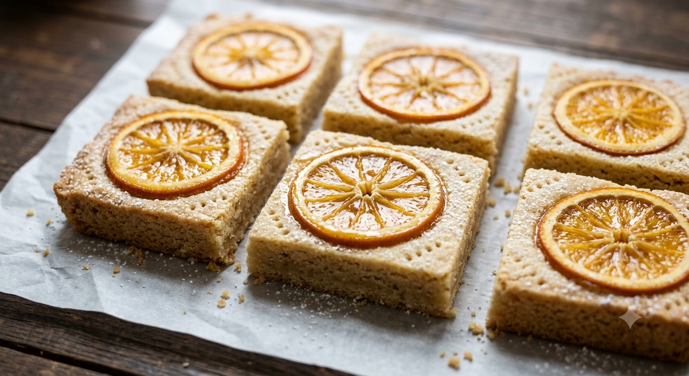 Orange & Cardamom Shortbread with Dehydrated Citrus Garnish