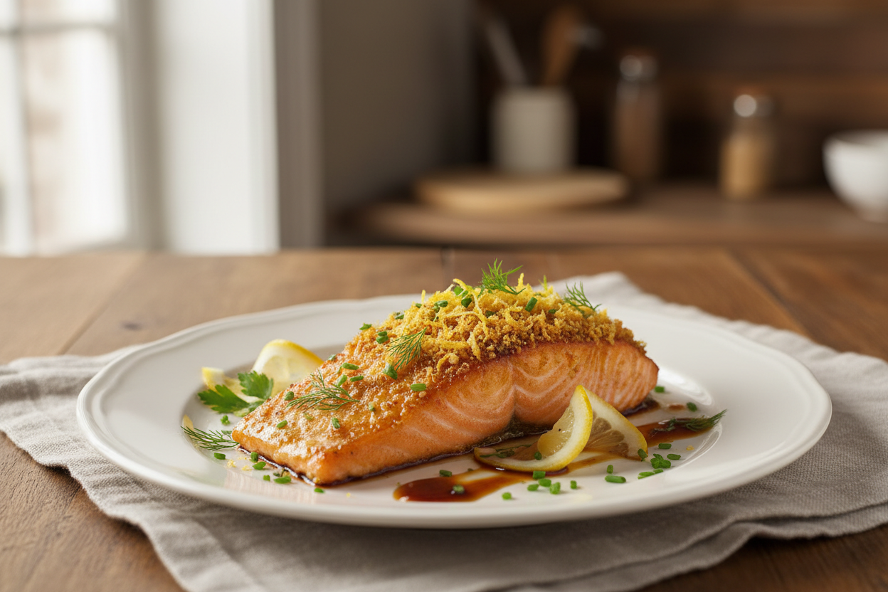 Citrus-Glazed Salmon with Dehydrated Lemon Crust